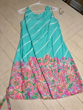 Lilly Pulitzer Turquoise Dress with Pink Floral Border